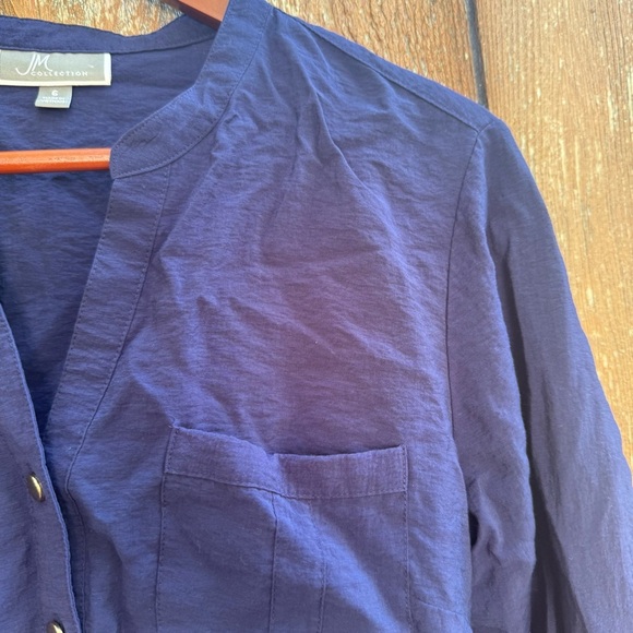 JM COLLECTION Women’s Navy Blue Button Down 3/4 Sleeve Shirt Blouse Size 6 - Picture 6 of 10